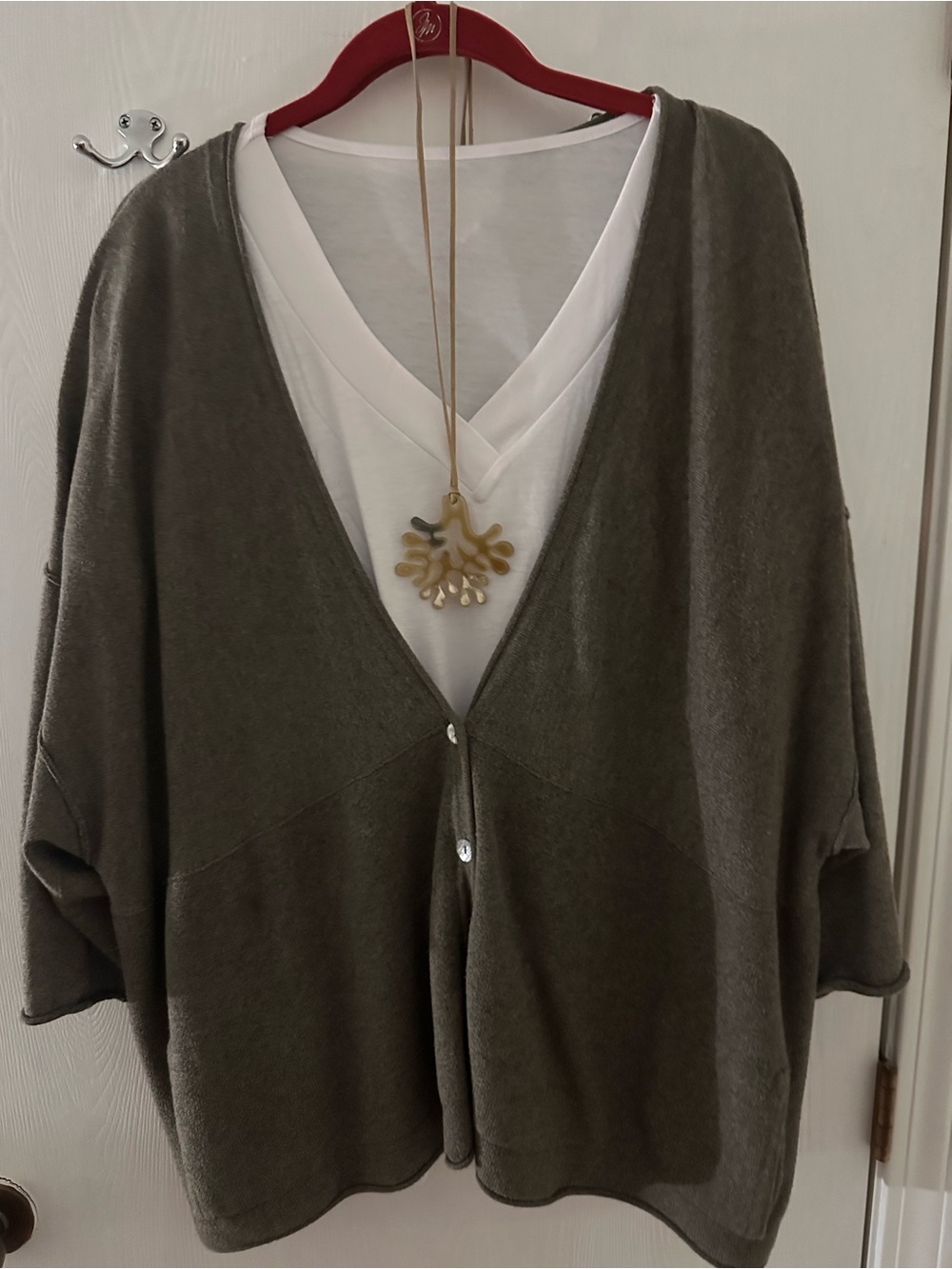 Purejill Olive/Brown V-Neck Button Front Cardigan Sweater